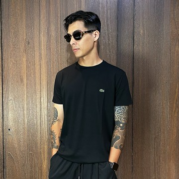 美國百分百【全新真品】Lacoste 短袖 棉質 T恤 鱷魚 上衣 T-shirt logo 黑色 CP77