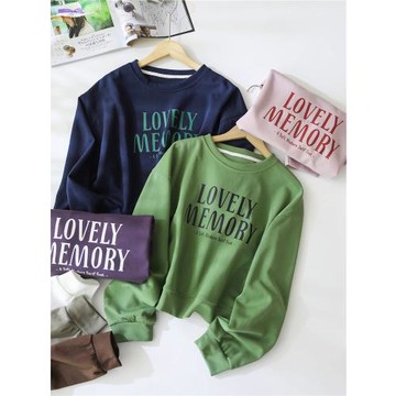 小耳出品【曼城假日】260克雙面棉字母印花短款衛衣圓領長袖上衣