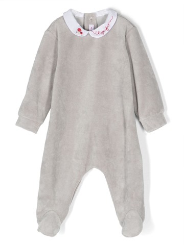 Il Gufo - logo-embroidered velvet-effect romper - kids - Cotton/Polyester - 1 - Grey