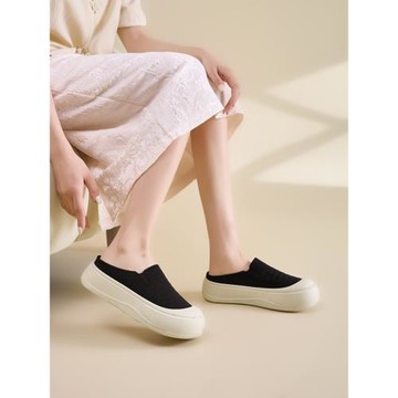 2025夏季新款飛織包頭半托軟彈厚底時尚增高拖鞋時尚透氣休閑涼鞋