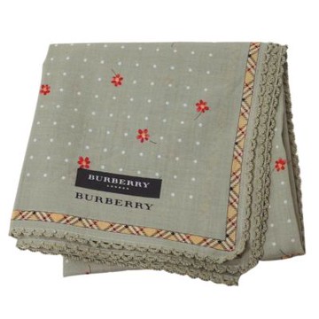 BURBERRY 經典斜格紋滾邊繽紛飛舞小花圖騰字母LOGO帕領巾(淺橄欖綠色/51CM)