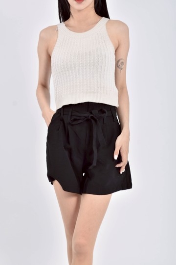 (S) 高腰質感鬆緊腰黑色短褲