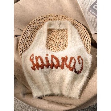 美式毛絨掛脖吊帶背心女裝秋冬內搭外穿性感短款無袖辣妹針織上衣