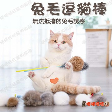 【喵喵旺旺L014台灣現貨】貓咪最愛逗貓棒 熱銷細膩手感兔毛 寵物逗貓杆 貓玩具貓咪用品 兔毛逗貓棒