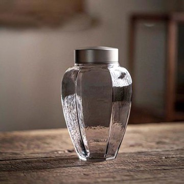 日式錘紋玻璃茶葉罐復古合金雙蓋密封玻璃罐花茶儲存罐