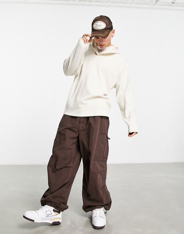 ASOS DESIGN oversized hoodie in beige rib with button neck-Neutral