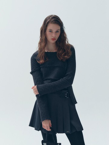 Ribbed Slit Tee Charcoal