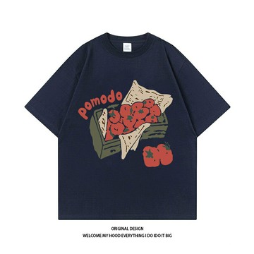 趣味番茄印花T恤圓領夏季潮牌高街原創設計感情侶短袖【木屋雜貨】
