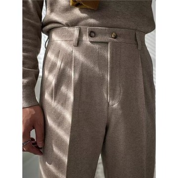 那不勒斯西褲男士直筒修身加厚長褲休閑高級感毛呢西裝褲男冬季潮