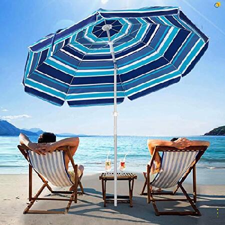 SERWALL 7.5FT Beach Umbrella UV 50  Outdoor Portable Sunshade Umbrella with Sand Anchor, Push Button Tilt and Carry Bag for Patio Outdoor Garden Beach