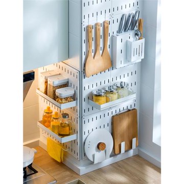 免打孔廚房洞洞板置物架壁掛式調料刀架掛架不銹鋼墻上碗碟收納架