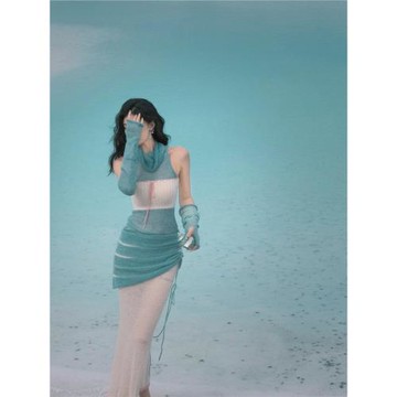 珊瑚｜瓷與海Porcelaine et mer 原創馬海毛撞色三件套連衣裙