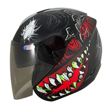 【新品訂購】Nikko N557 大罪暴食 消光黑紅 3/4罩安全帽 (內藏墨鏡)