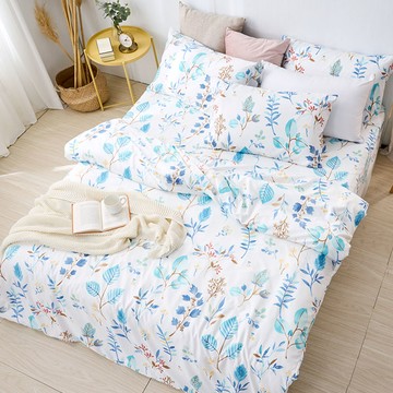 床包涼被組-雙人 / 舒柔棉四件式 / 藍凝冰花 台灣製