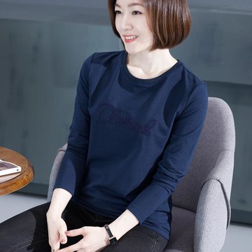 橫行道秋款女裝2025年新款莫代爾打底衫藏藍寬松媽媽薄款長袖T恤