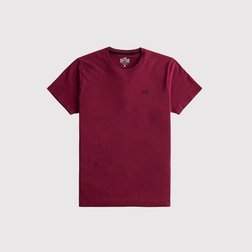 Hollister 海鷗 熱銷刺繡海鷗素面短袖T恤-酒紅色