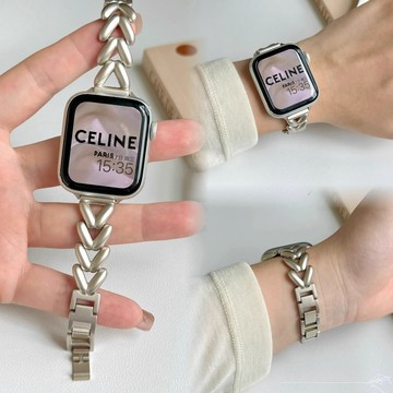 細款愛心金屬鏈條百搭 適用於Apple watch10 錶帶 iwatch錶帶 全系列通用錶帶 當季錶帶