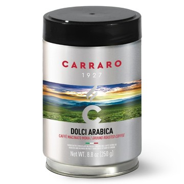 CARRARO 義大利 DOLCI 罐裝研磨咖啡粉 100%阿拉比卡 酸度低 雨林認證  250g  1罐  滴濾式咖啡機（中研磨）
