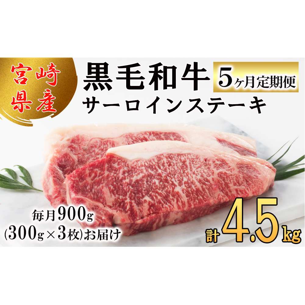  宮崎県産 黒毛和牛 サーロイン ステーキ 300g ×3×5ヶ月 合計4.5kg 小分け 冷凍 送料無料 国産 牛 肉 霜降り BBQ バーベキュー キャンプ 真空包装 スペース 収納