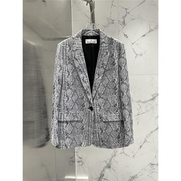 SHGF皮草家 歐洲站秀款蟒蛇紋壓花羊皮經典西裝女款寬松外套