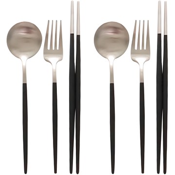 梅納爾斯黛拉餐具雙人組  1組  銀色 黑色  湯匙 2支+筷子 2雙+叉子 2支