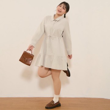 日系少女排釦抽繩短洋裝