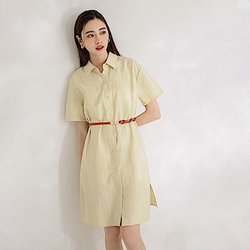 細緻條紋排釦短袖罩衫洋裝-OB大尺碼