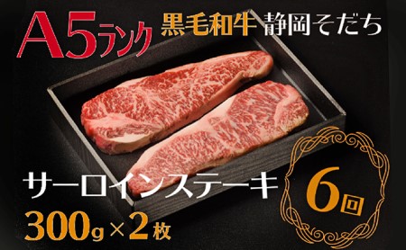 定期便 6回 6ヶ月 牛肉 サーロイン ステーキ 300 × 2枚 厳選 国産 和牛 静岡そだち お肉 A5 ランク 高級 BBQ バーベキュー  静岡県 藤枝市 人気和牛 ふるさと納税和牛 ふるさと和牛 furusato和牛 おすすめ和牛 送料無料和牛)