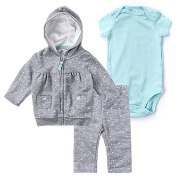 美國 Carter's - 點點連帽外套+長褲+包屁衣3件組 (3 M)