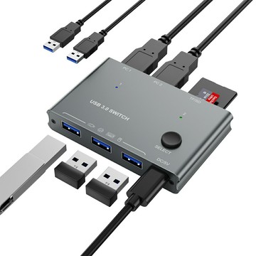 【易控王】USB3.0切換器 2台電腦共用USB孔 USB*3 TF/SD卡 一鍵切換 (40-122-06)