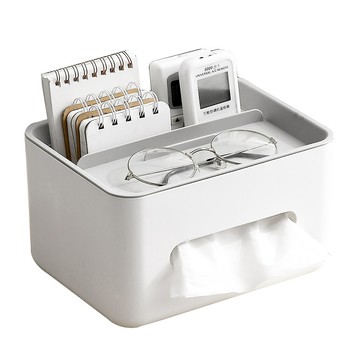 OMG 無印風桌面多功能雜物收納面紙盒 21 x 16 x 11.5cm  灰白色  1個