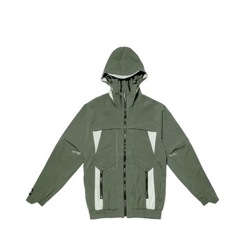 袖摺剪接機能外套-灰綠