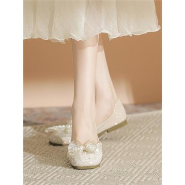 大碼女鞋41-43適合腳胖寬的單鞋香檳色超軟豆豆鞋配裙子鞋子女秋