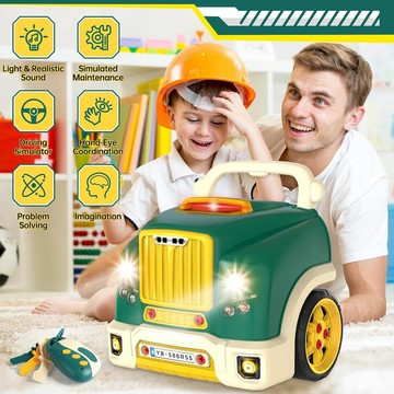 CuteStone - 【盒損福利品】兒童擬真卡車引擎維修套裝聲光玩具61件組