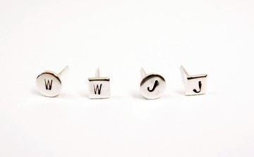 二毛銀【純銀圓形方形敲字款耳環】一對 or 單買 or 混搭