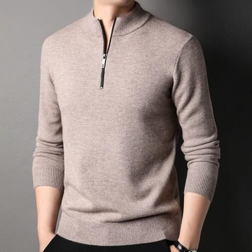 秋冬季純羊毛衫男士立領加厚毛衣韓版男裝半拉鏈純色針織打底衫潮