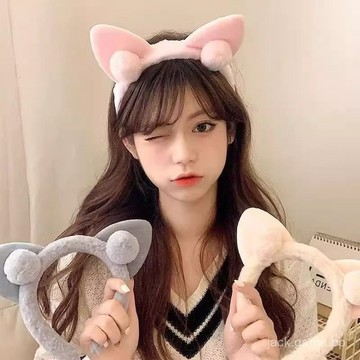 高顔值可愛貓耳朵髮箍秋冬毛絨髮箍可愛貓耳球球頭箍爆款女洗臉用