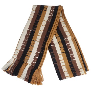 GUCCI 古馳  深淺咖啡色條紋厚質羊毛圍巾