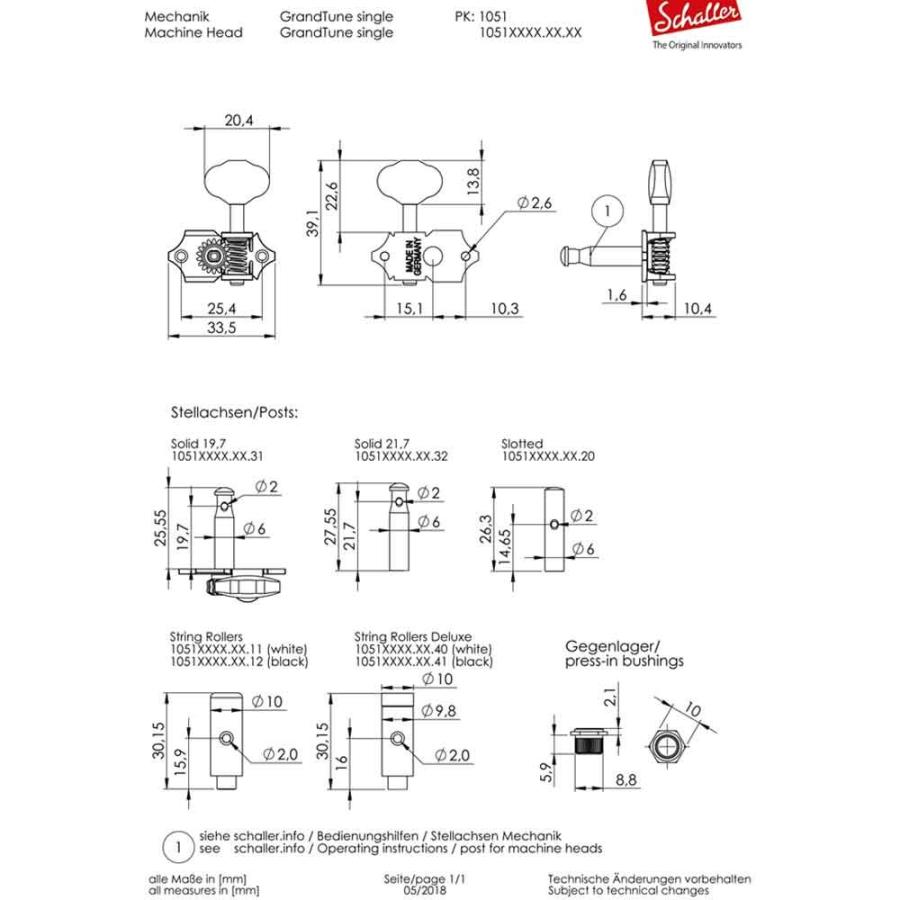 SCHALLER GrandTune GO Open Head 3L3R アコースティックギター用ペグ オープンヘッド用 6個セット