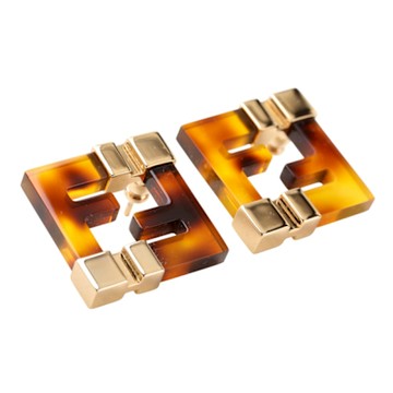FENDI Forever FENDI 雙F玳瑁有機玻璃黃銅穿式耳環(金色)