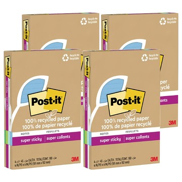 3M Post-it 利貼 狠黏100%環保再生紙 4 x 6橫格便條紙  藍綠色系  45張  4本