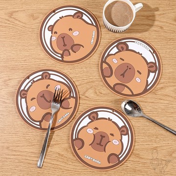 ❤️台灣現貨【卡皮巴拉隔熱墊】卡通碗墊 圓形杯墊 隔熱墊 防燙餐墊 家用桌墊 耐高溫盤墊 餐桌裝飾防滑杯墊 430