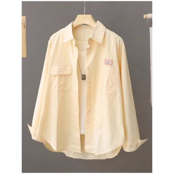 奶黃色襯衫女外套2026春季新款設計感小眾寬松純色百搭襯衣開衫潮