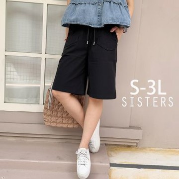 SISTERS休閒口袋鬆緊腰五分褲 短寬褲/S-3L(女下著/短褲/寬褲/褲子/顯瘦/五分褲/涼感)