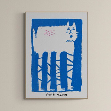 LIGHTO 掛畫｜徐鵬雄｜綁腿貓 Leg-Wrapped Cat - 原木色鋁框-50 x 70 cm