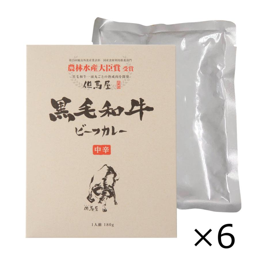 但馬屋 黒毛和牛ビーフカレー 6食 カレー 中辛 惣菜 牛肉 熟成肉 レトルトカレー 黒毛和牛 但馬屋