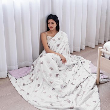 BUHO 布歐 激凍冰紗雙人床包枕套+雙人竹纖維冰紗涼被四件組  貓宅動滋動  180 x 200cm  被套 + 床包 + 枕套組