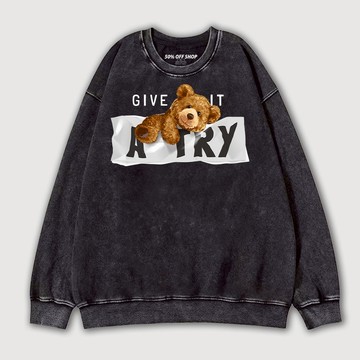 嘗試一下 小熊 泰迪熊 大圖 做舊水洗純棉大學T 台灣獨家