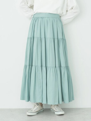 後腰鬆緊分層式蛋糕剪裁長裙(1N33L0L0400) - earth music&ecology