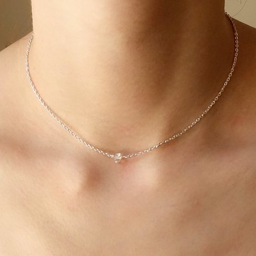 Aki 赫基蒙鑽石水晶項鍊 / 925純銀/ 鈦鋼/ 自由調節鍊長/ 精緻